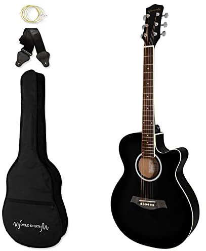 World Rhythm 3/4 Akustikgitarre - Cutaway-Gitarre mit kleinem Korpus für Anfänger, Schwarz WR-204
