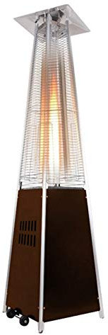 Chauffage Terrasse Exterieur Gaz Pyramide Patio Chauffage Extérieur Radiateurs Jardin Roues En Acier Inoxydable Verre Quartz Flamme Tube 3-Fold Protection 13K GCSQF1010 (Color : Brown)