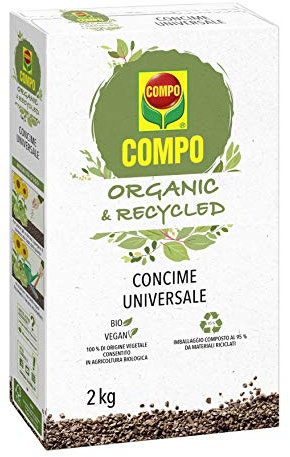 Compo Concime Granulare Universale ORGANIC & RECYCLED, Con azoto e potassio, Consentito in agricoltura biologica, Vegano, 2 kg