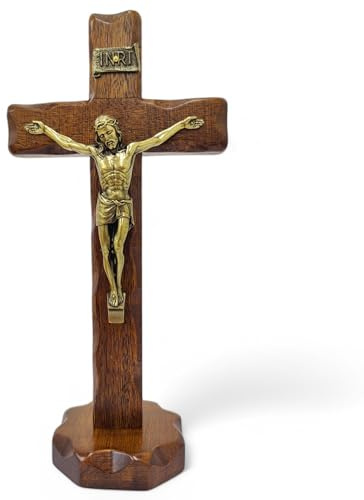 Holzkruzifix – Wandmontage – Christus Messing – hergestellt in Umbrien Italien – (27 x 13 cm)