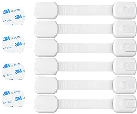Adjustable Child Safety Locks, Baby Proofing Cabinet Strap Locks, 6 Pack, Cupboard Locks for Children, Strong Adhesive Locks for Cabinets, Drawer, Closet, Fridge, Refrigerator, Trash