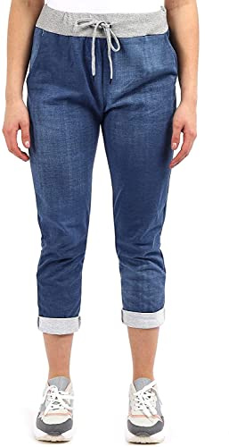 Candid Styles Womens Italian Denim Joggers Sweatpants Plain Floral Star Elasticated Waist Gym Running Yoga Pants Jogging Turn Up Trousers 8-22#Dark Denim Tie Dye Plain Trouser#UK 16-18
