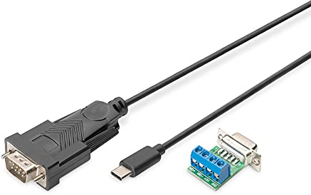 DIGITUS USB auf Seriell Adapter - RS485 Konverter - USB 2.0 Typ-C zu DSUB 9M - FTDI FT232RL Chipsatz - 1 m Anschlusskabel