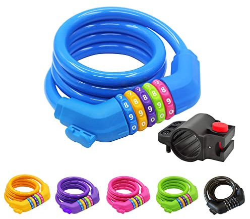 GOLDPOOL Fahrradschloss Zahlenschloss 1200∅12mm, Zahlen Code Kombination KabelSchloss, Hohe Sicherheitsstufe mit 5 Stellig Zahlencode, Blau Fahrrad Kabelschlösser mit Halterung, für Fahrrad Motorrad