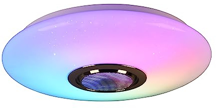 Reality Leuchten LED Deckenleuchte Musica R69031101, Kunststoff weiß, inkl. 15.5 Watt Rainbow LED, Bluetooth Lautsprecher, Fernbedienung, Dimmer, Farbwechsel