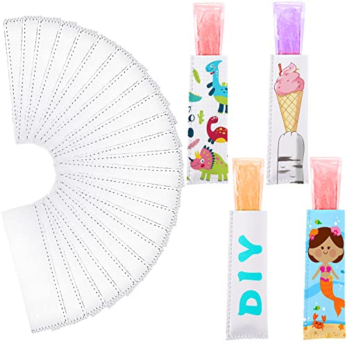 24 Pack Sublimation Blanks White Ice Pop Sleeves Neoprene Freezer Popsicle Covers Holders Bags for Kids Party Supplies (White)