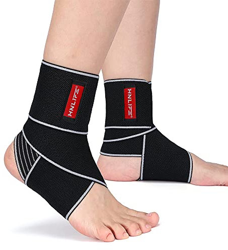 Hnlife Fußbandage, Einstellbar Sprunggelenkbandage, Atmungsaktiv Knöchelbandage, Sport schützen Fußgelenkbandage, Laufen, Wandern, Bergsteigen, Eine Grösse passt allen Fußgelenk (Grau 2pcs)