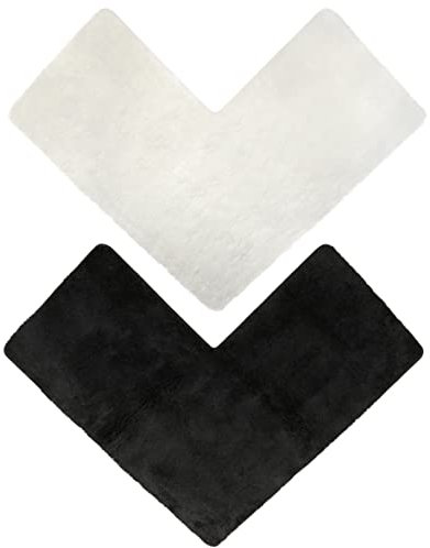 BADELIGA® Eck Duschmatte, idealer Duschvorleger für eckige Duschkabinen. Extrem flauschig, rutschfest & waschbar. Trocknergeeignet. Badematte, Badteppich mit Eckausschnitt 50 x 100 x 100 cm (Schwarz)