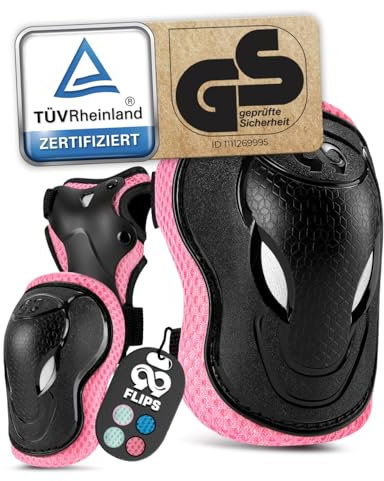 99FLIPS Knieschoner Kinder mit GS [6er Set] - GRIND - XS Pink - Schoner Inliner Kinder - Knieschützer Protektoren mit Knie- und Ellenbogenschützer - Schützer Protektoren Inliner