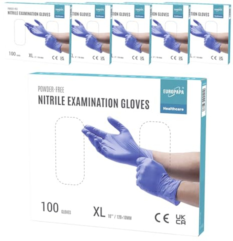 EUROPAPA® 500x Einweghandschuhe Nitrilhandschuhe puderfrei Untersuchungshandschuhe EN455 EN374 latexfrei Einmalhandschuhe Handschuhe in Gr. S, M, L & XL verfügbar (Lila, XL)