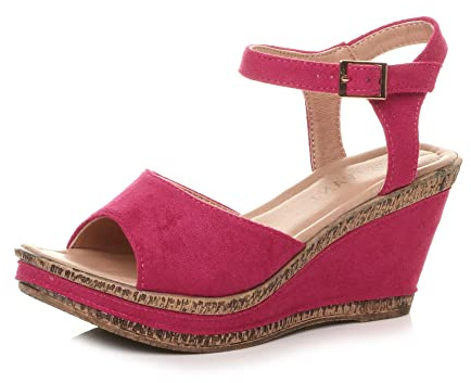 AJVANI Womens ladies high wedge heel platform buckle summer peeptoe sandals size