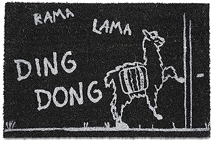 Relaxdays Fußmatte Lama, Kokos, Türvorleger mit Spruch, 60 x 40 cm, rutschfest, Fußabstreifer innen, außen, schwarz/weiß, 100% Kokosnuss