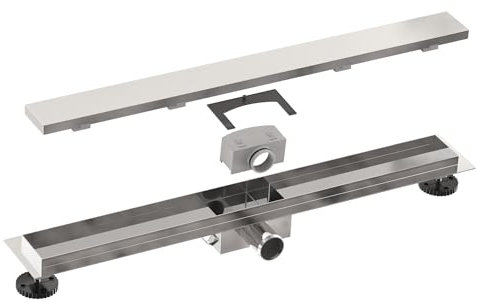 Canalina per doccia, 70 cm, piastrellabile, set completo 2 in 1, canalina di scarico per bagno, in acciaio inox SU 316, set completo | sifone con antiodore e filtro per capelli