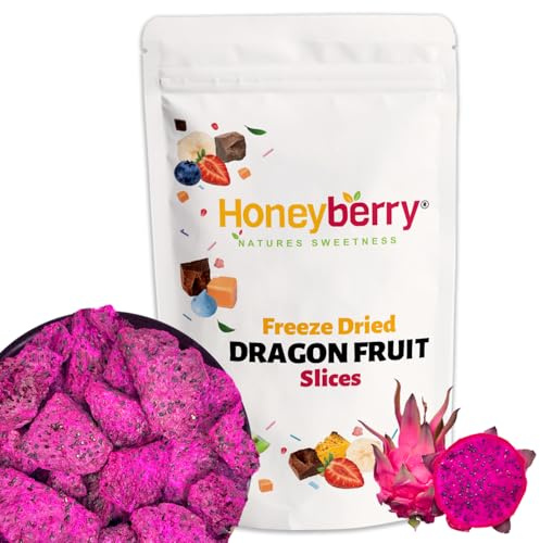 Freeze Dried Dragon Fruit Slices 250g - Dehydrated from Frozen Red Pitaya Chips - Edible Tropical Superfood Chunks for Snacking, Cocktail Garnish, Smoothie or Making of Fresh Pink Dragon Fruit Powder