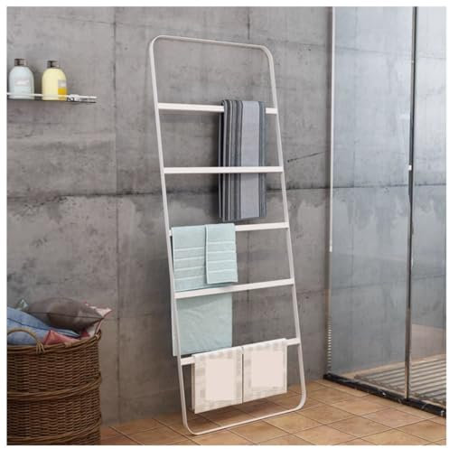 AMYSTY Standhandtuchhalter Handtuchständer Metall-Wand-Deckenleitern-Regal, Badezimmer-Steppdecken-Handtuch-Display-Rack, Handtuchregal Badetuchhalter Freistehend Handtuchhalter Stehend(White)