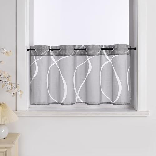 Joyswahl Ausbrenner Scheibengardinen Bistrogardine modern Berta Grau 45x90 | Küchengardinen,Mit Ösen,Transparent,1er Pack,Kurzstores Wohnzimmer,landhaus,Kurzstores,Fenstergardinen,Gardinen