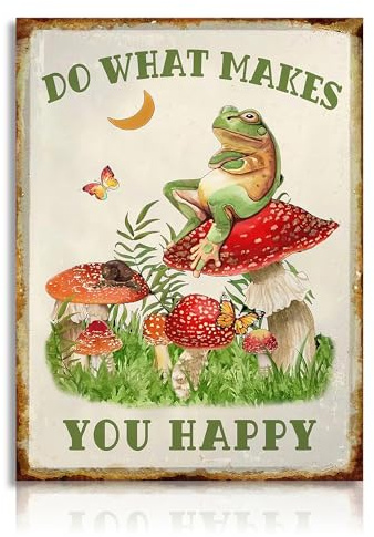 Dazzlewall Motivation Poster Witziger Frosch auf Pilz sitzend, Niedlich Lustig Wandbilder für Wohnzimmer Küche Leinwand Bilder 30x40 cm Ohne Rahmen