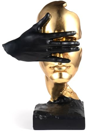 EPTUEGA Thinker Statue-Silence is Gold-Abstract Art Figurine Decor - No Hear No See No Speak Modern Home Resin Sculptures Decorative Objects Decor for Home Office Bookshelf Desktop(12 H)