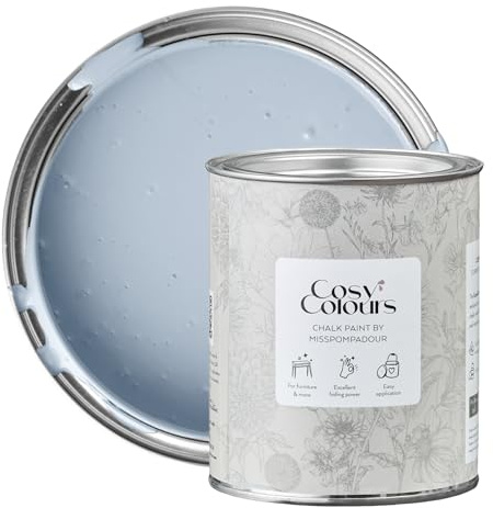 MissPompadour Kreidelack Dawn Blue 750 ml, wasserbasiert | CosyColours, Kreidig Matt, Holzfarbe, Holzlack matt innen, Möbellack, Möbelfarbe ohne Schleifen