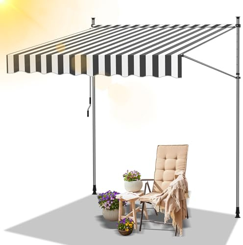 Daromigo Tenda da sole per balcone, 200 x 120 cm, regolabile in altezza, con manovella, resistente ai raggi UV, protezione solare, senza foratura, per balcone, giardino, grigio e bianco