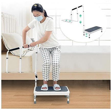 Bed Step Stool with Rail for High Beds Adults Elderly Bedside Assist Step Up Foot Stool with Handle Medical Bed Stairs Helper Stepping Stool with Handrail Bed Railing Handicap Wide Step Ramp - 400lb