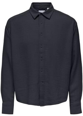 ONSLATHAM LS Casual linne STRUC skjorta, mörk marinblå, XL