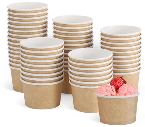 ZALAON Paper Ice Cream Cups, Disposable Colorful Paper Dessert Cups for Sundae Frozen Yogurt (100pcs Brown)