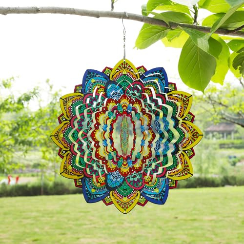 Gochoi Mandala-vindspel för upphängning utomhus, Mandala-trädgård/gårdsdekoration, 27,9 cm stort vindspel av rostfritt stål, presenter till kvinnor, mor, mormor, fru, gårdsornament, grön mandala