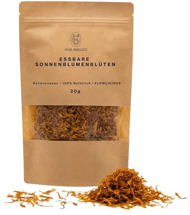 HUA MALOO Essbare Sonnenblumenblüten 20g – Getrocknete Blüten für Tee, Desserts & Deko | Perfekt für Cupcakes, Salate & Torten