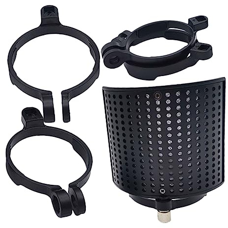 U-förmiger Mikrofon Popfilter mit Clip, Geräuschreduzierung, Schwarz | 1 Satz, Metall und ABS Kunststoff, für Tisch und Bodenständer, Schützt vor Speichel
