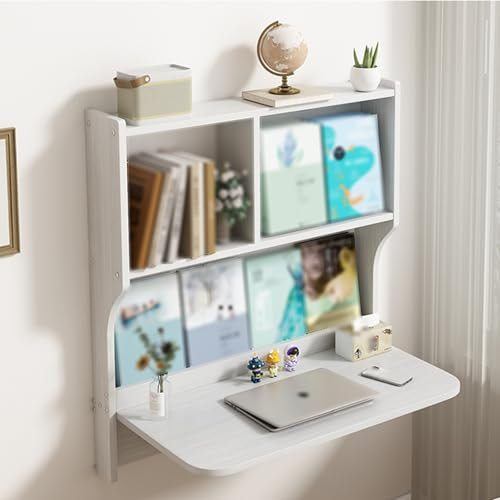 Klappbarer Wandschreibtisch, Wandmontierter Klapptisch, Holz-Schreibtisch mit Schublade und Regalen, schwimmender Eckschreibtisch für kleine Räume, Heimbüro, Waschküche, Küche, Esszimmer, Bar (weiß)