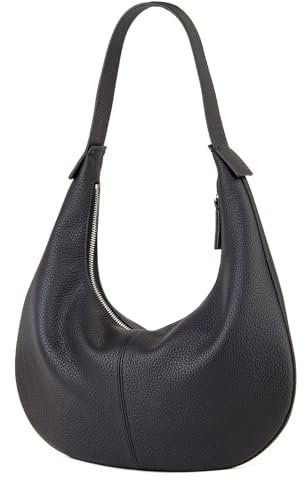 DONNAIN Borsa hobo da donna in vera pelle pieno fiore, borsa a mano a mezzaluna con tracolla larga, nero