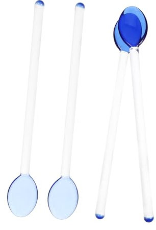 Ciieeo Cucharas de Vidrio Transparente Mango Largo 4 Piezas, Cucharas Multifuncionales para Café y Postres, Resistentes al Calor, para Desayuno y Servicio en Hogar