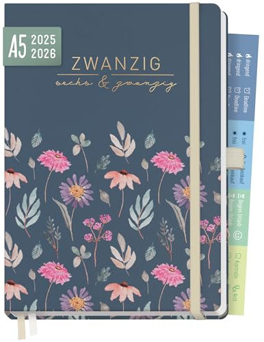 Häfft® Chäff-Timer Premium Kalender 2025/2026 A5 Flying Flowers Buchkalender, Terminplaner, Terminkalender, Wochenplaner, Wochenkalender 18 Monate: Juli 25 - Dez 26 - nachhaltig & klimafreundlich