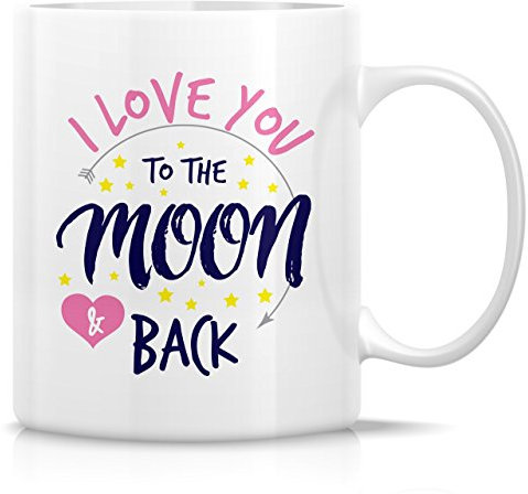 Lustige Tasse – I Love You To The Moon & Back, 325 ml, Keramik-Kaffeetassen – lustig, sarkastisch, motivierend, inspirierend, Geburtstagsgeschenk für Ehemann, Ehefrau, Freund, Freundin, Freunde
