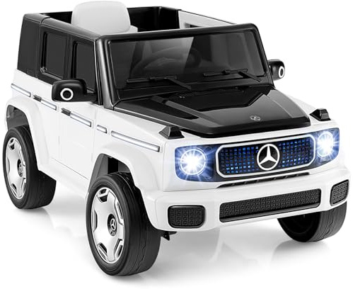 GOPLUS 12V Kinder Elektroauto, Elektroauto Mercedes-Benz mit 2,4G Fernbedienung, LED-Lichteffekte & Hupe, Elektrofahrzeug mit 2 Fahrmodi & Türen, für Kinder ab 3 Jahren (Weiß)