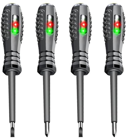 Aohcae Cacciavite Magnetico ad Alta Coppia 2 in 1, Penna Tester di Tensione, 4 Pezzi, Rilevatore di Elettricità, Kreutzschlitz, per Circuiti CC