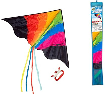 Teorema - Regenbogen-Drachen mit Griff, einfach zu montieren, Maße 140 x 70 cm