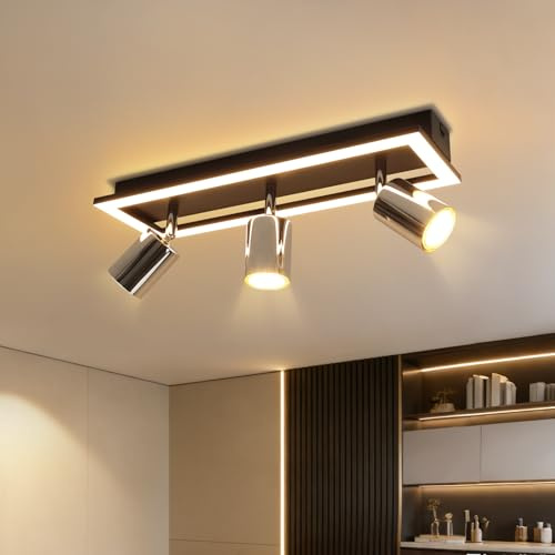Deckenstrahler LED 3 Flammig: Schwarz GU10 Deckenlampe mit unteres Glühen | 350° Schwenkbar Deckenspot Strahler für Schlafzimmer Wohnzimmer Küche Flur Spots Deckenleuchte Ohne Leuchtmittel