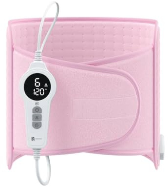 BR Bringer® Infrarot Heizkissen 60 x 30 cm mit Klett Rosa | Wärmekissen für Rücken, Bauch und Taille mit 6 Heizstufen - LED Display, Abschaltautomatik und Überhitzungsschutz, waschbar
