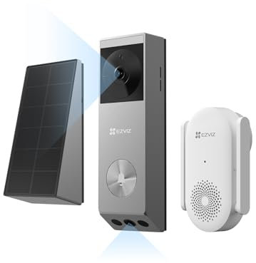 EZVIZ 2K Dual-Lens Video Doorbell Camera with Chime, Solar Panel Included, Human Package Detection, 32GB Local Storage No Monthly Fee, Wired or Battery, Colour Night Vision, EP3X Pro Chime Kit