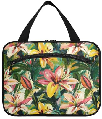 sanluoli Carnivalilies Trousse de maquillage à suspendre avec crochet, organisateur de toilette unisexe pour croisière, voyage, vacances, maleta para maquillaje, Peinture à l'huile de lys de carnaval