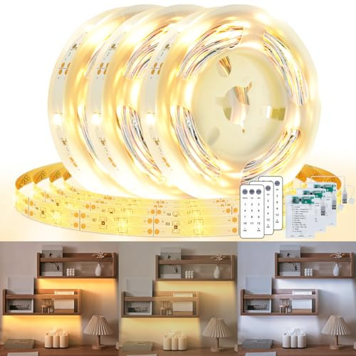 StarryEver LED Streifen Batterie 1M, 3 Stück LED Strip Batteriebetrieben und USB mit Fernbedienung, LED Streifen Warmweiss & Kaltweiß, LED Strips für Küche Bücherregal Schrank Kleiderschrank