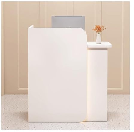 YPIOUREN Moderner Empfangstresen, Kleiner Empfangstresen for Kleine Räume, Mit Gebogenem Sichtschutz Und LED-Lichtstreifen, Empfangstresen An Der Rezeption, for Einzelhandel(White,100cm/39.3in)