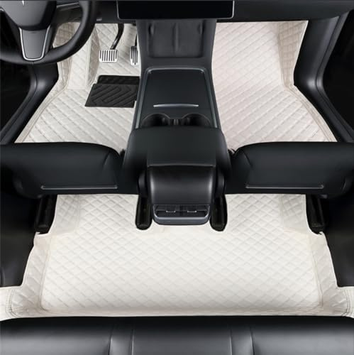 Tesla Model Y 2026 Juniper Refresh (5-sits), golvmattor i premiumläder, heltäckande och vädertåliga, 100 % passform (vit, fram- och bakset)