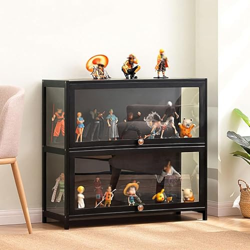 Hggdsac Sammlervitrine Vitrinenschrank, Transparent Display Ständer, Modellvitrinen, Tough Texture, Curio-Vitrine, für Das Home Office, für Sammlerstücke, Bücher, 70cm×33cm×73cm-Schwarz, 2-lagiger