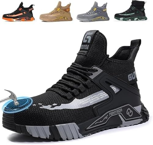 LAoutun Mens Safety Trainers Steel Toe Cap Trainers Men Work Safety Shoes Breathable Industrial Protective Footwear with Rubber Sole for Warehouse Construction Factory Work