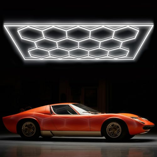 GNIUBBDB Sechseckige LED-Garagenleuchten, 6500 K Waben-LED-Decke, Breitere Lichtröhre, Sechseckige Ringleuchten Für Autopflege, Werkstatt, Büro, Fitnessstudio, Friseur (14 HEX)