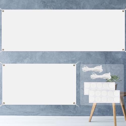FuxFuis 2 Pz Striscione Bianco Grande 180*100cm/300*50cm, Bandiera Bianca Poliestere Fai-da-Te, Verniciabile Banner Vuoto da Esterno, Striscione Personalizzato con Corda per Compleanno, Laurea, Feste