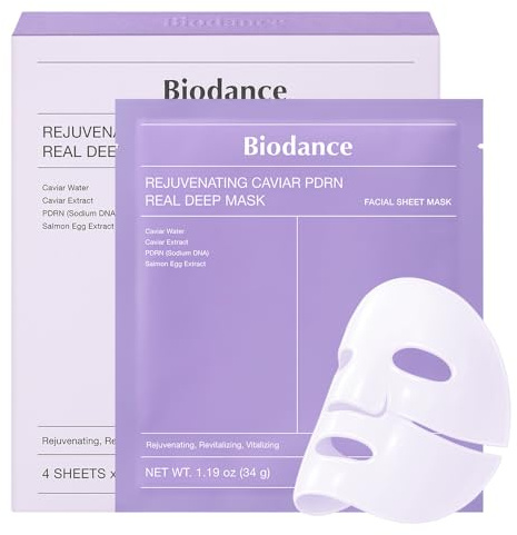 BIODANCE Caviar PDRN Real Deep Face Mask 4 Pcs | Hydrogel Overnight Mask | Skin Firming, Radiance, Enhancing Skin Recovery | Korean Face Mask for Glass Skin | Korean Skincare, Easter Gifts